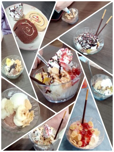 投稿が遅くなりました。

いろはⅡ

8/12パフェ作り

8/25誕生会　お好み焼き&ケーキ作り